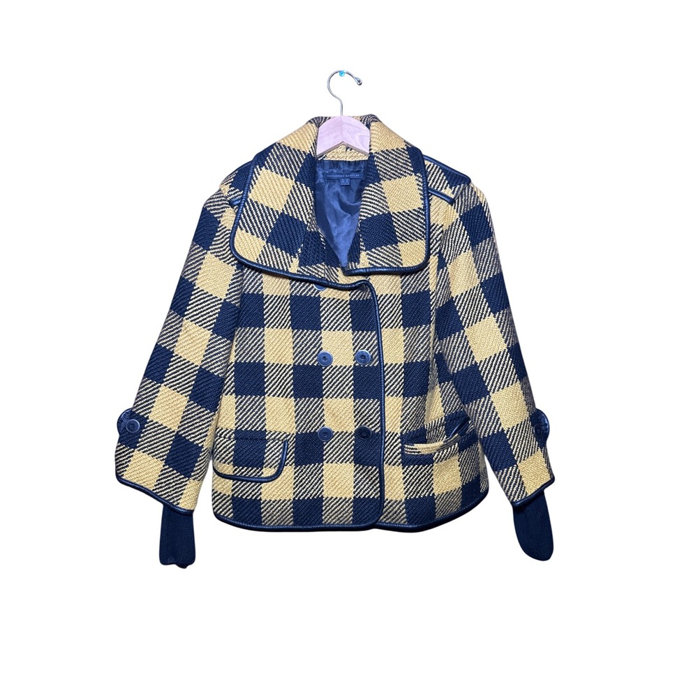 Katherine Barclay Yellow Black Buffalo Plaid Wool Blend Pea Coat Jacket Mens M